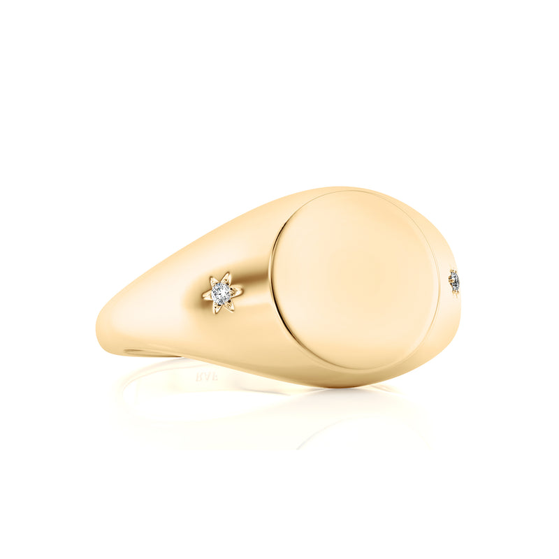 Solid Gold Star Setting Diamond Signet Ring