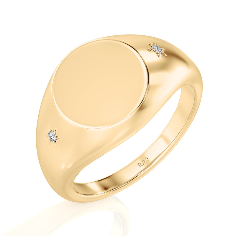 Solid Gold Star Setting Diamond Signet Ring