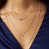 Solid Gold Diamond Sapphire Evil Eye Necklace
