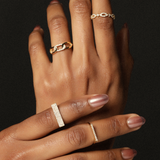 Solid Gold Flat Bar Diamond Stackable Ring