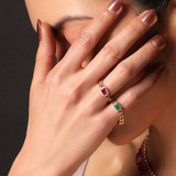 Solid Gold Ruby Diamond Chain Link Ring