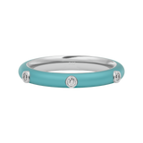 Solid Gold Light Blue Enamel Diamond Ring