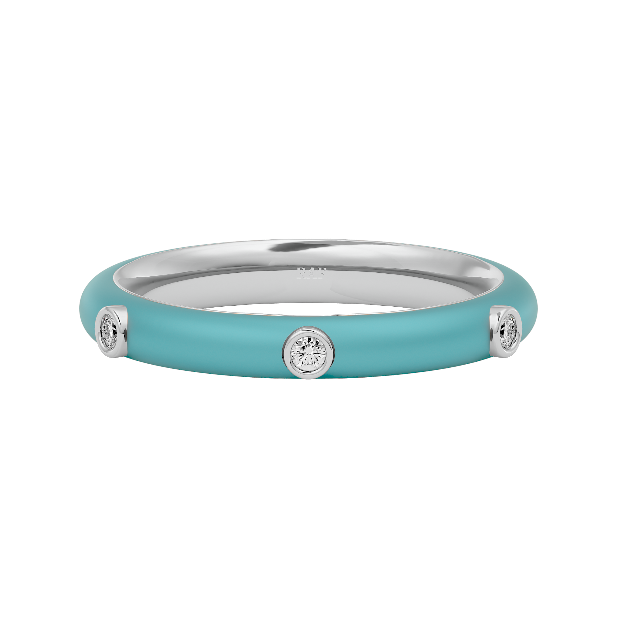 Solid Gold Light Blue Enamel Diamond Ring