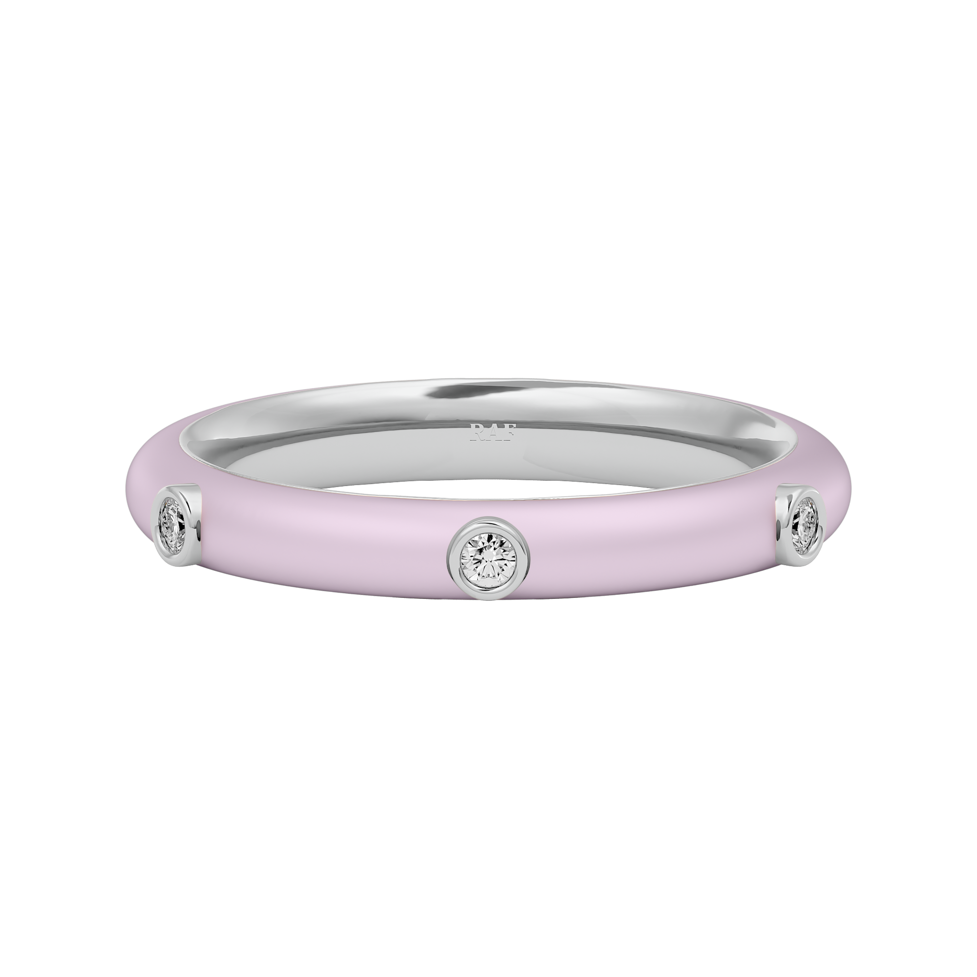 Solid Gold Light Pink Enamel Diamond Ring