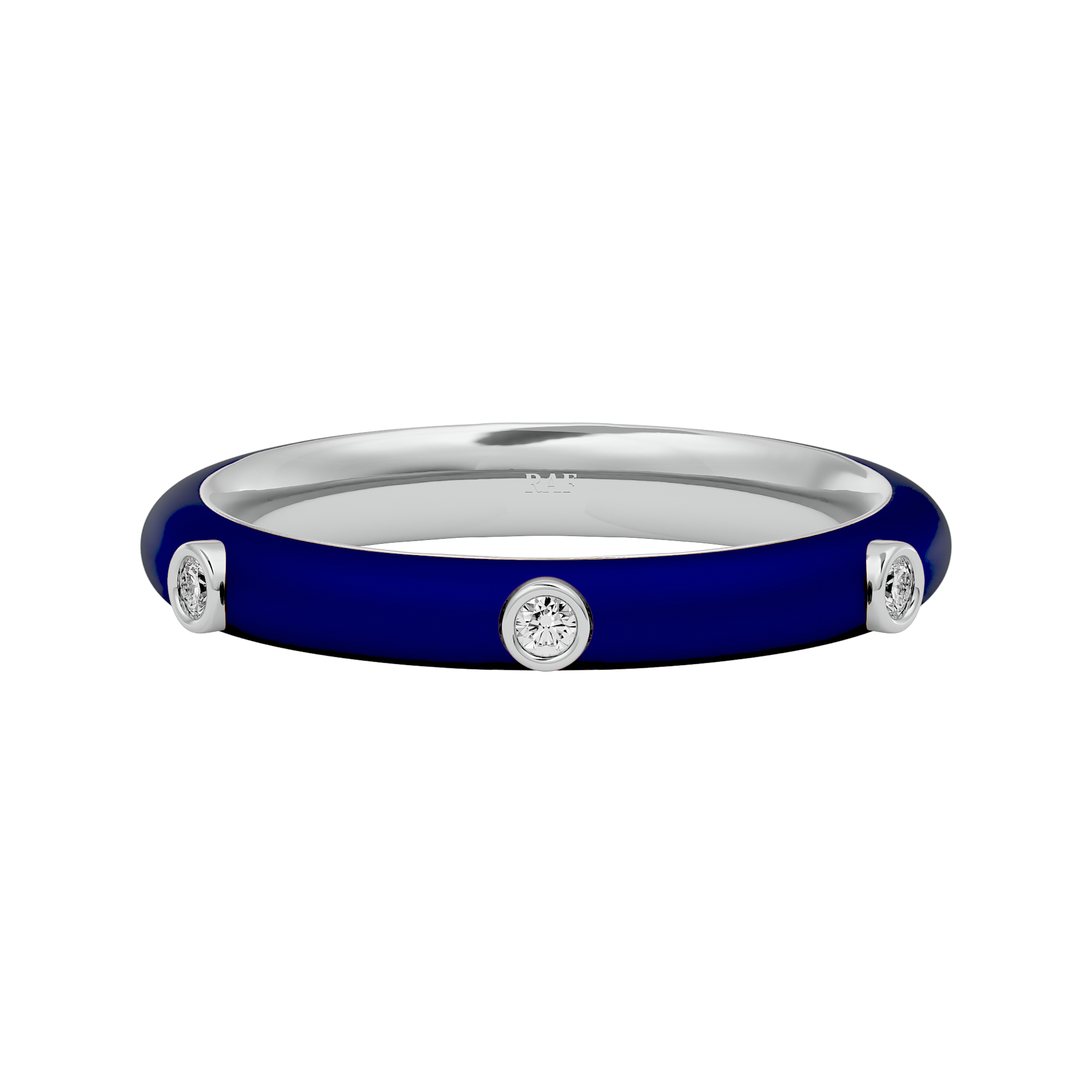 Solid Gold Navy Blue Enamel Diamond Ring