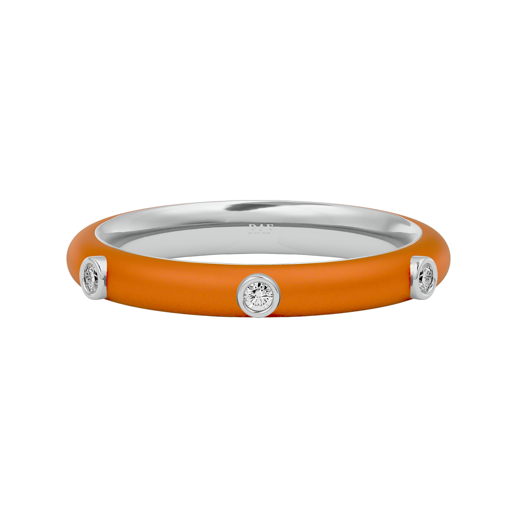 Solid Gold Orange Enamel Diamond Ring