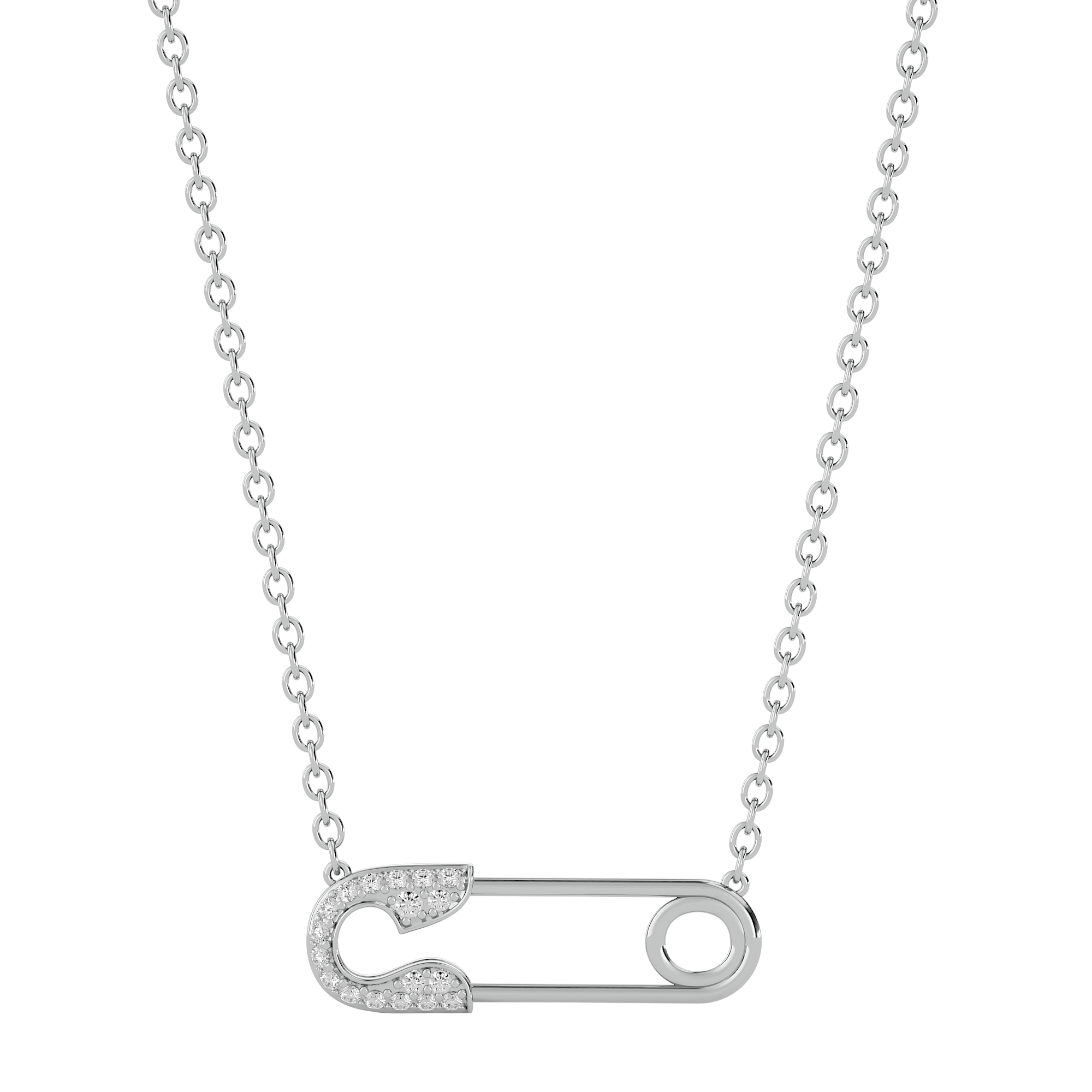 Solid Gold Diamond Safety Pin Necklace