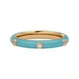 Solid Gold Light Blue Enamel Diamond Ring