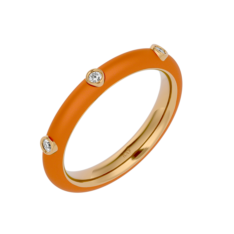 Orange Enamel Diamond Ring