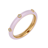 Solid Gold Light Pink Enamel Diamond Ring