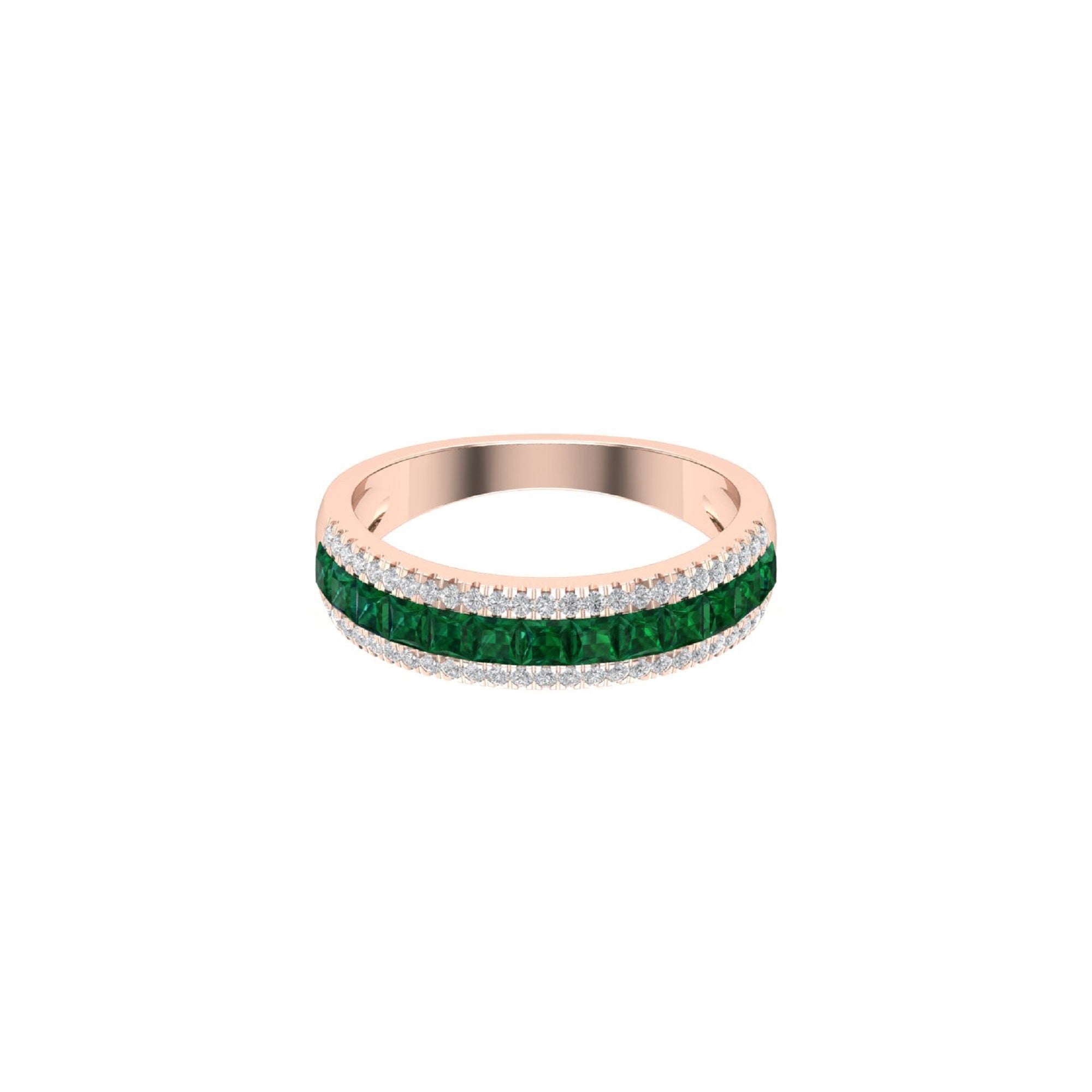 Solid Gold Half Eternity Emerald And Diamond Ring