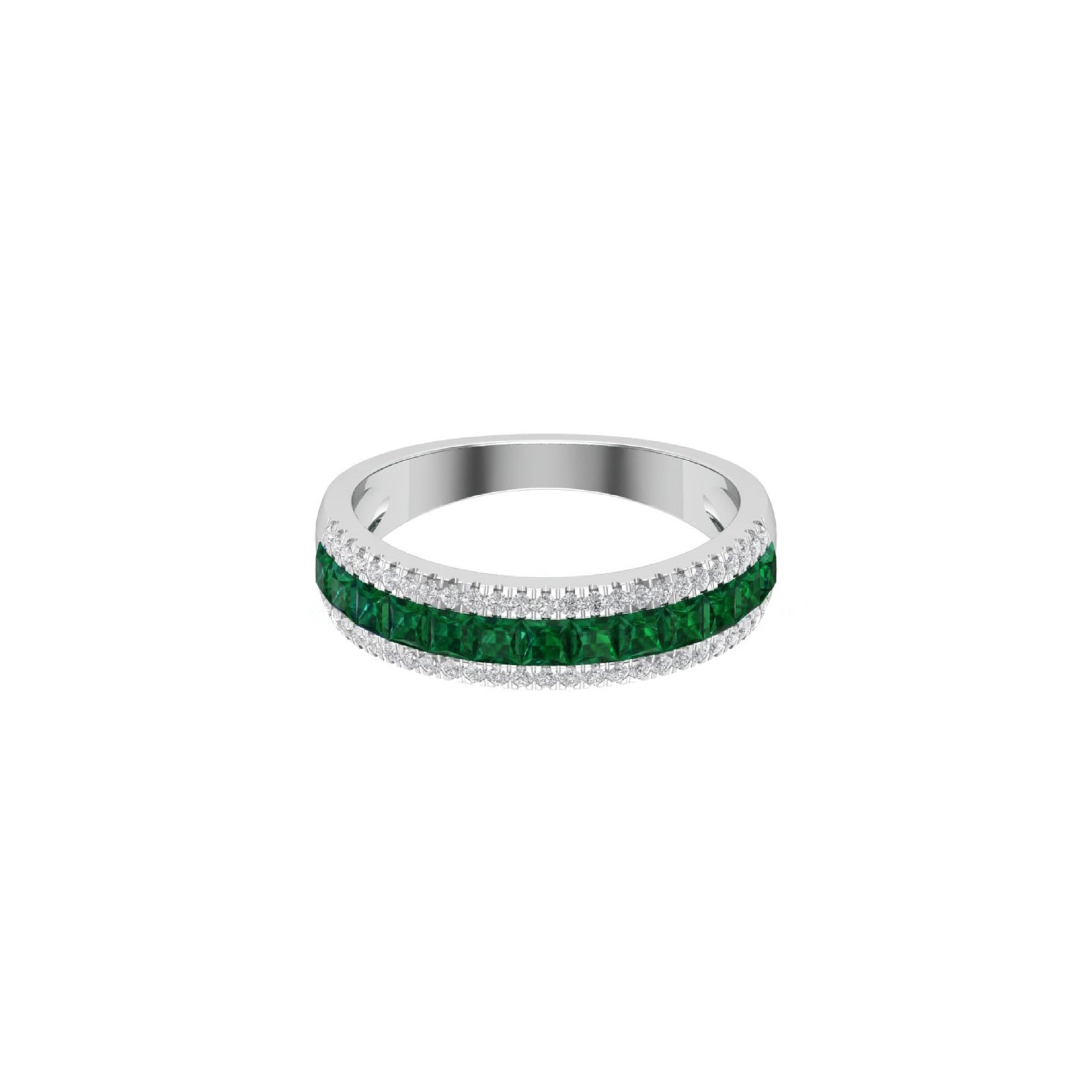 Solid Gold Half Eternity Emerald And Diamond Ring