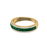 Solid Gold Half Eternity Emerald And Diamond Ring