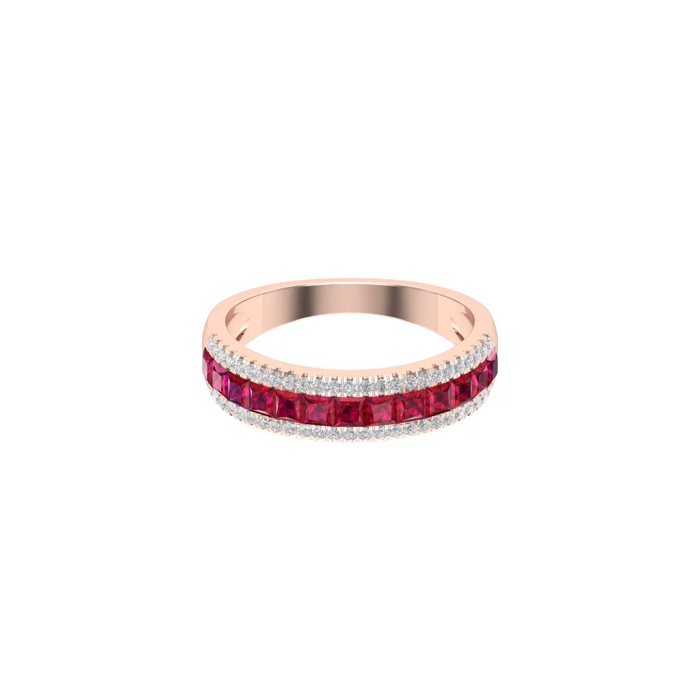 Solid Gold Half Eternity Ruby and Diamond Ring