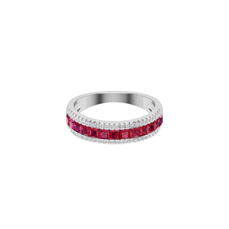 Half Eternity Square Ruby and Diamond Anniversary Ring