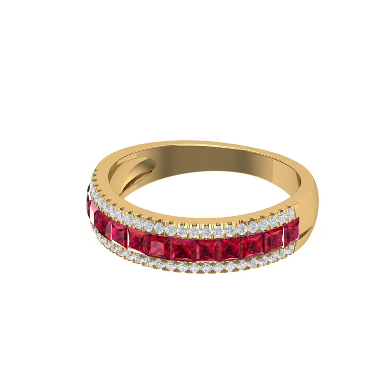Half Eternity Square Ruby and Diamond Anniversary Ring