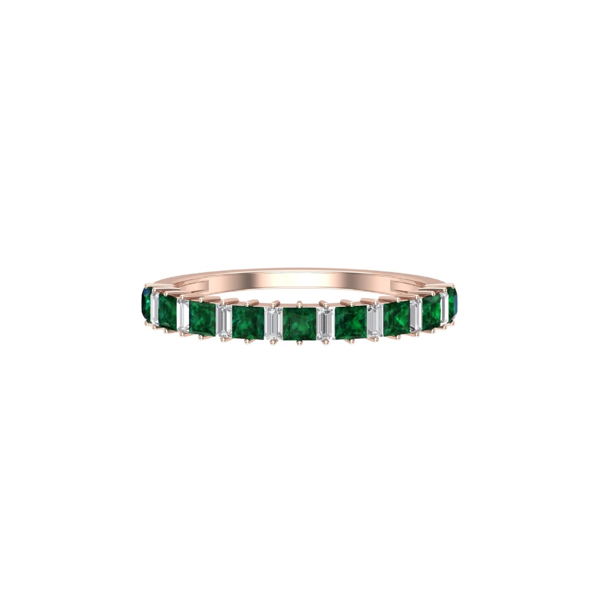 Solid Gold Emerald Diamond Half Eternity Band