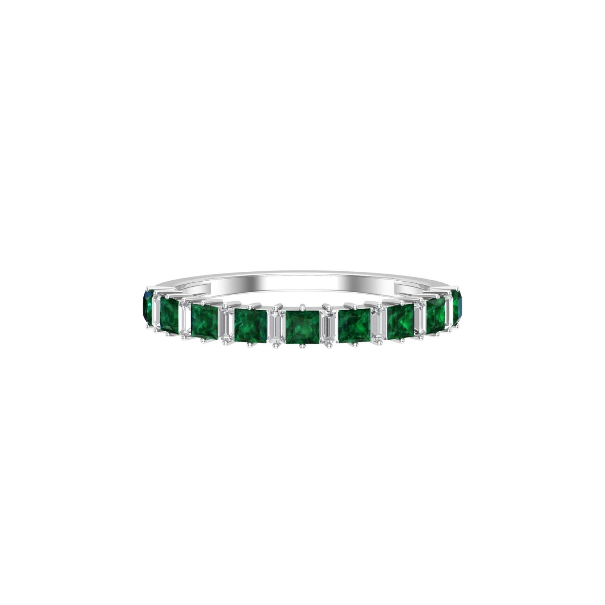 Solid Gold Emerald Diamond Half Eternity Band