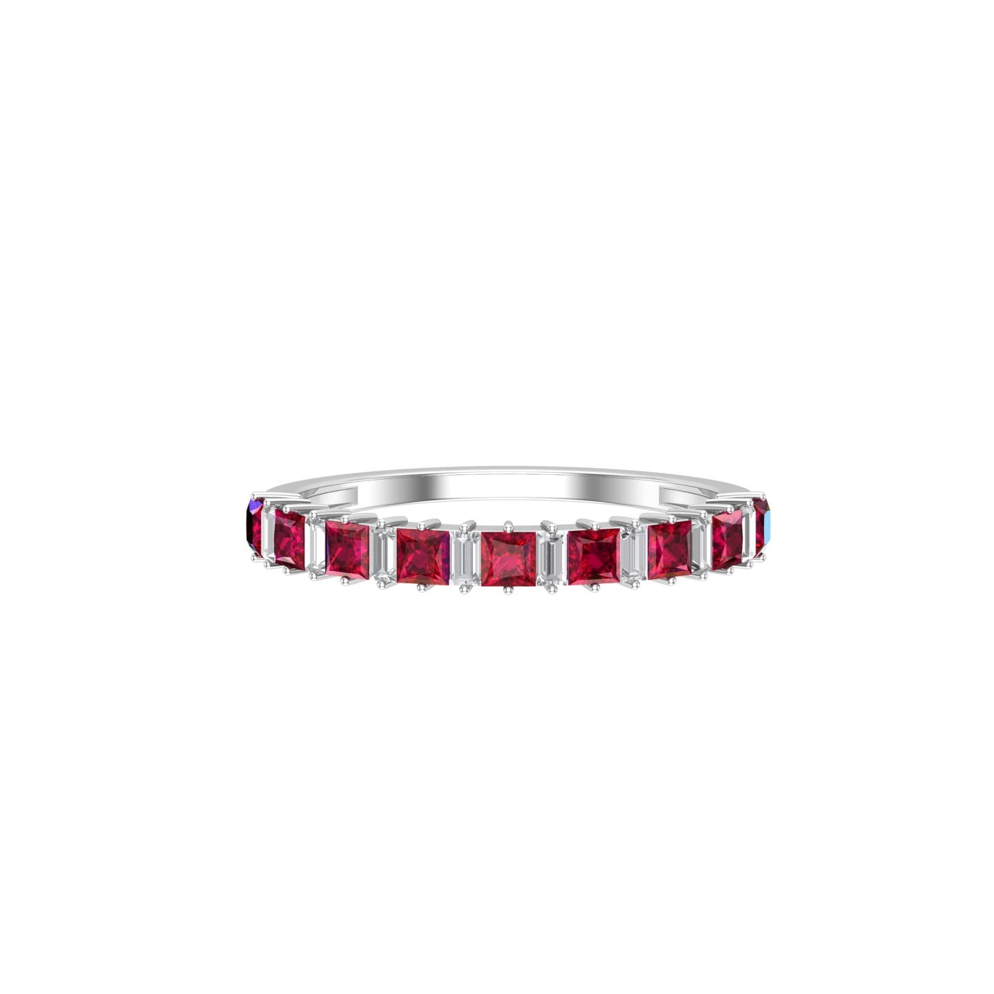 Solid Gold Ruby Diamond Half Eternity Wedding Band