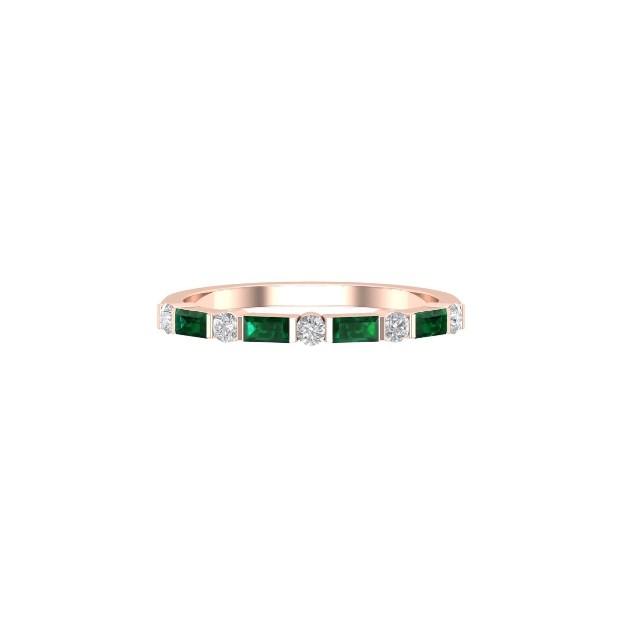 Solid Gold Emerald Diamond Baguette Band