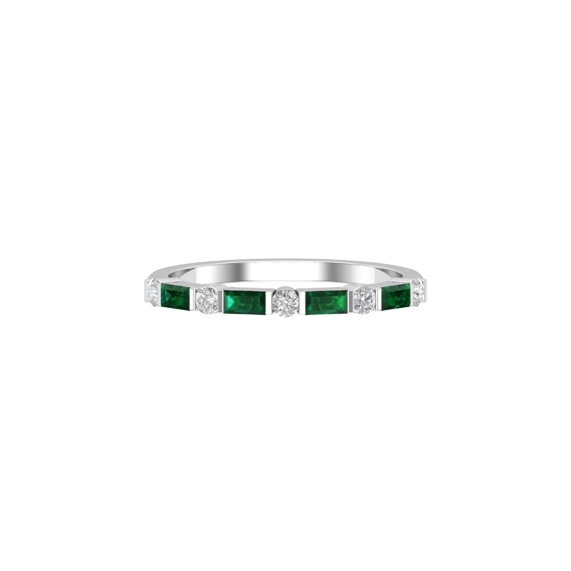 Solid Gold Emerald Diamond Baguette Band