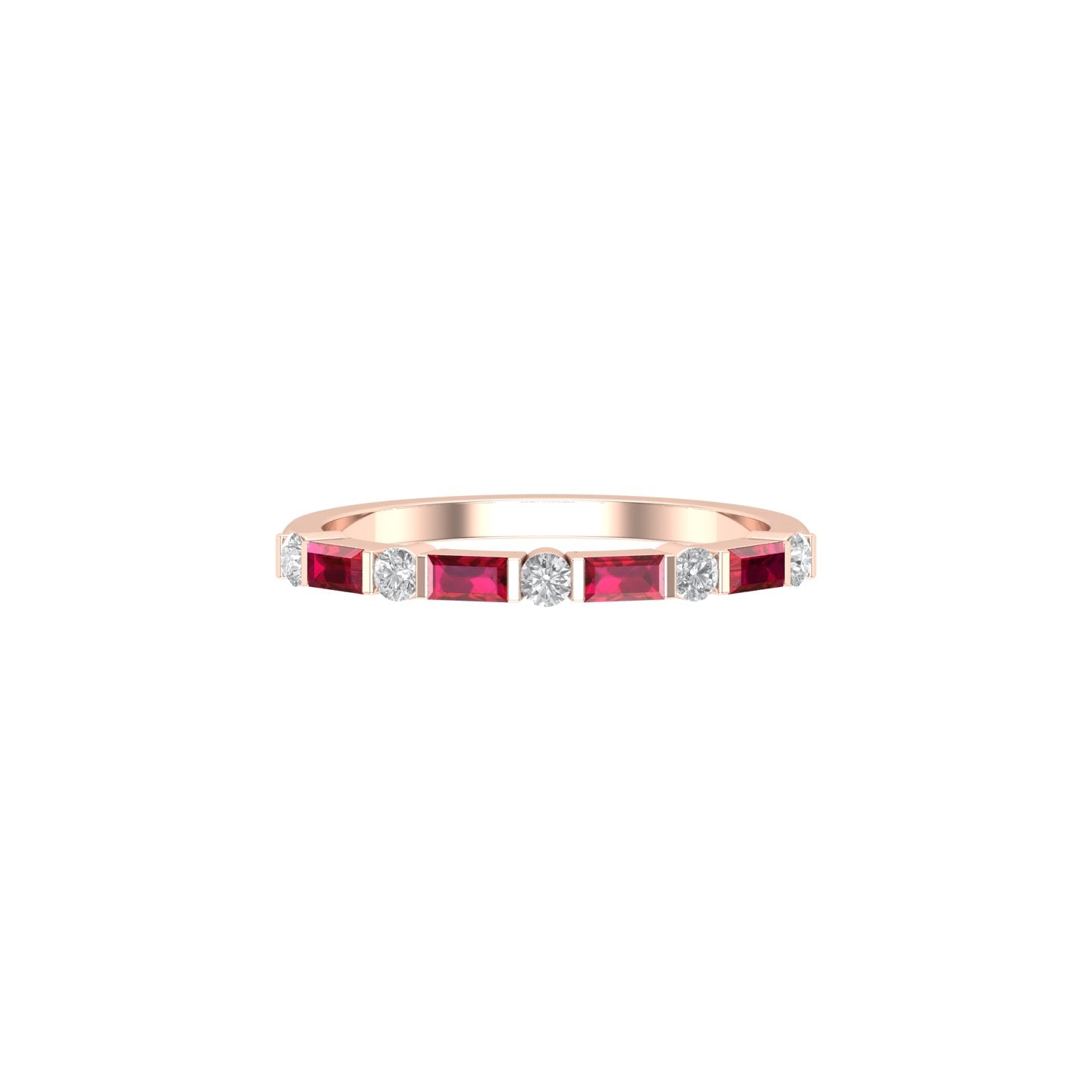 Solid Gold Baguette Ruby Diamond Band