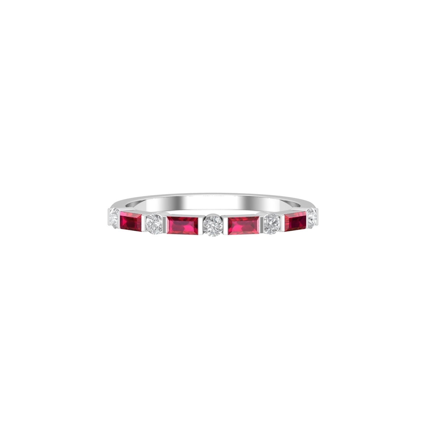 Solid Gold Baguette Ruby Diamond Band