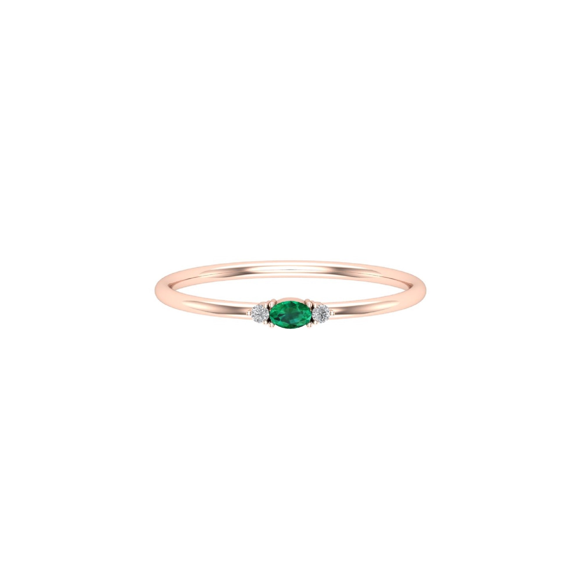 Solid Gold Emerald Tiny Oval Ring