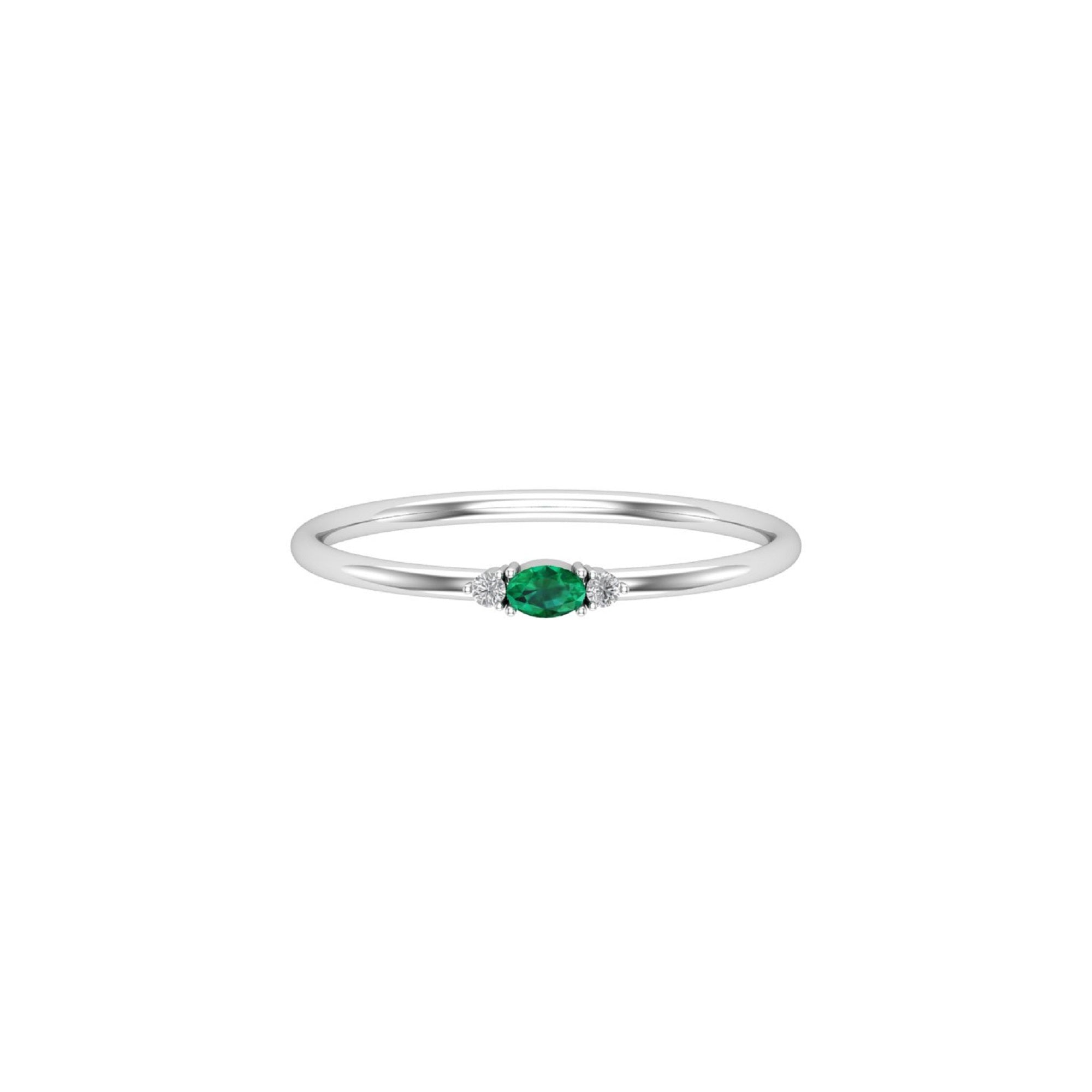 Solid Gold Emerald Tiny Oval Ring