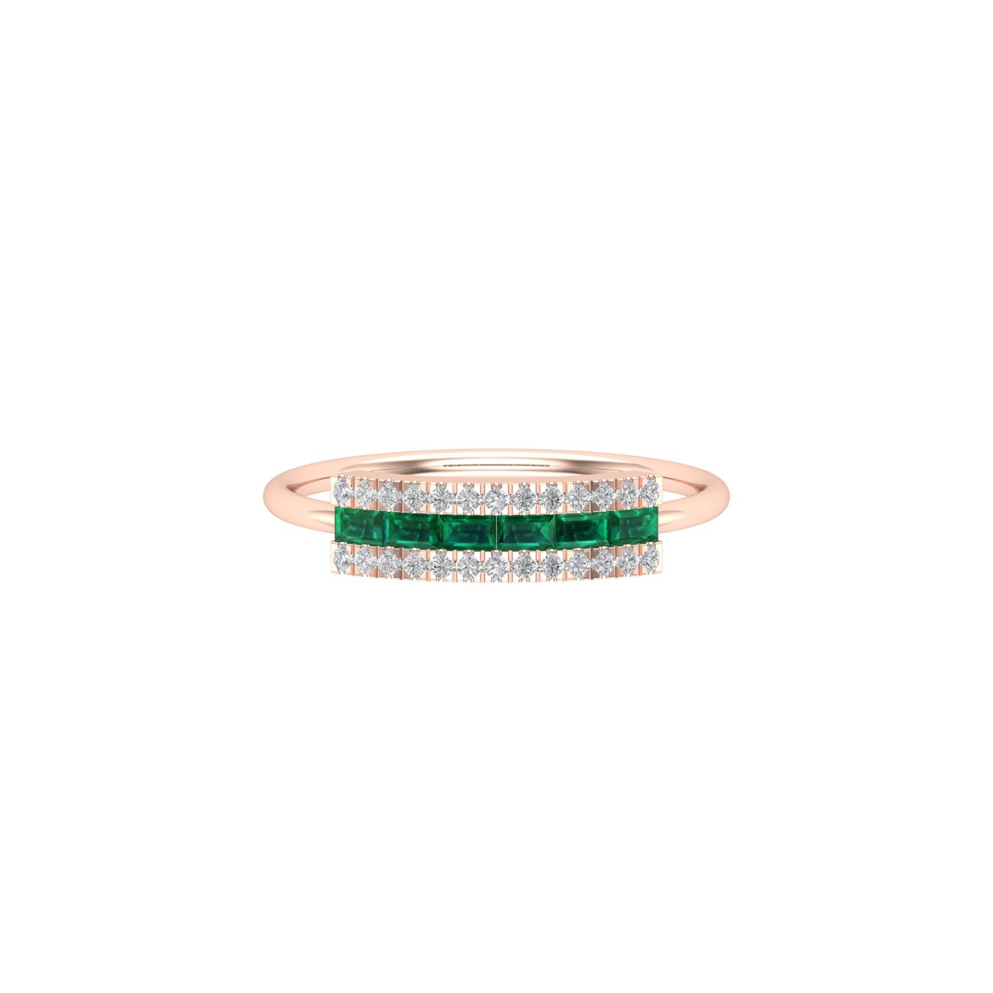 Solid Gold Emerald and Diamond Baguette Ring