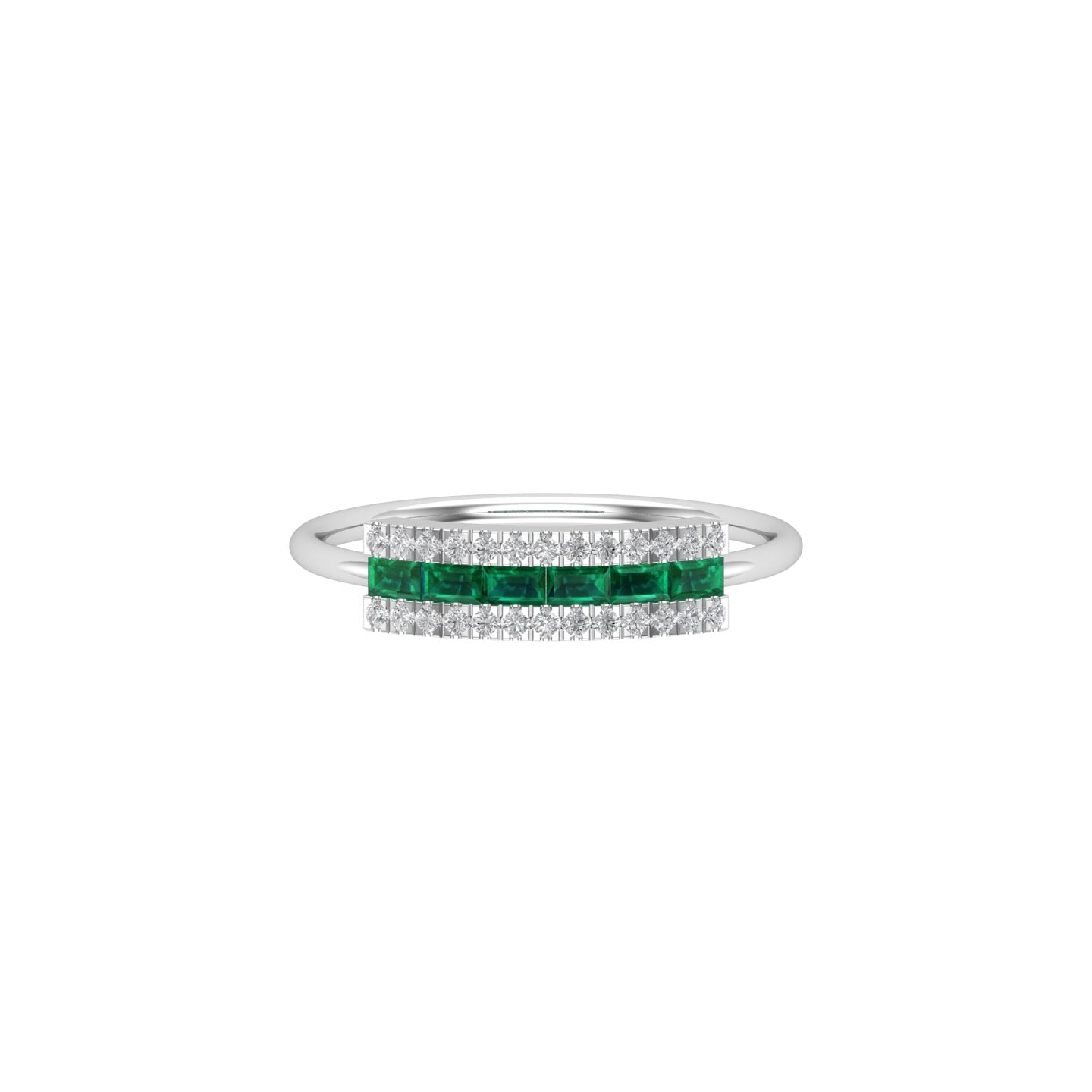 Solid Gold Emerald and Diamond Baguette Ring