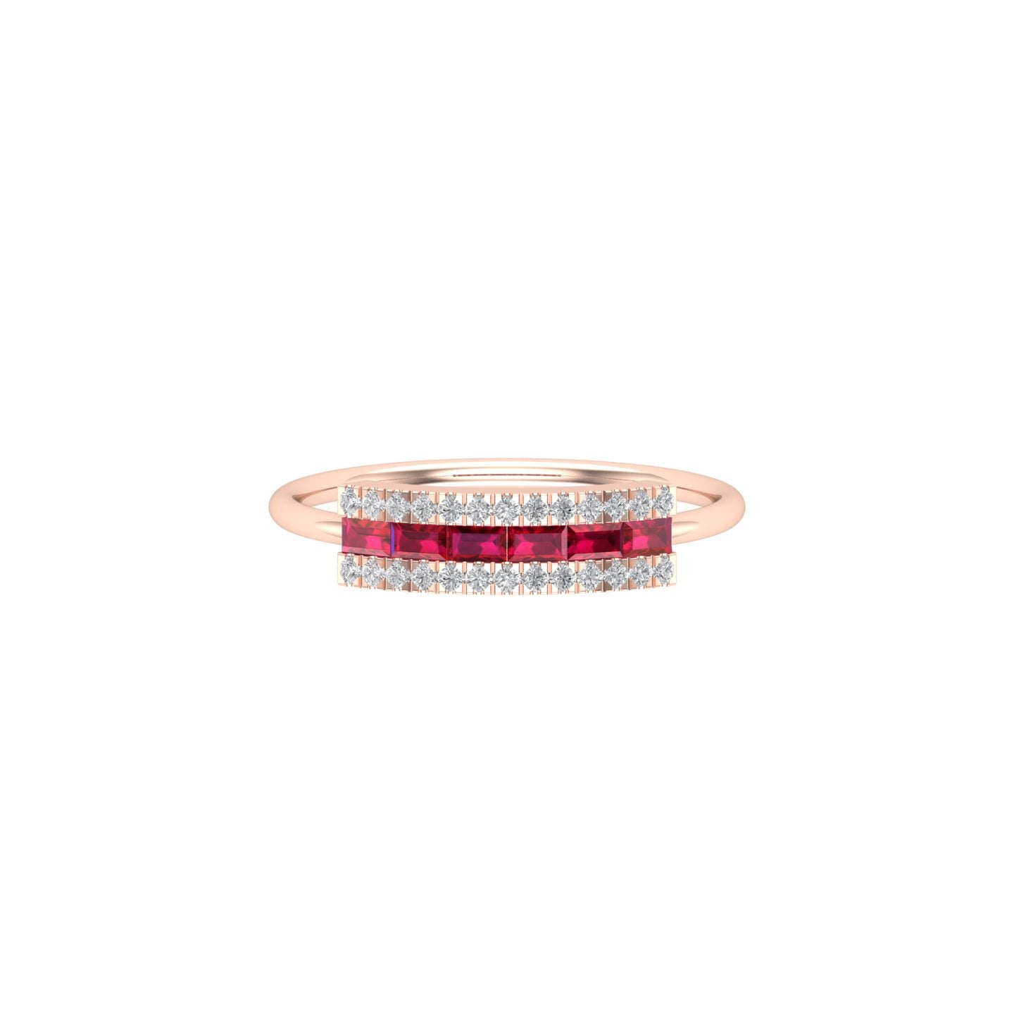Solid Gold Ruby and Diamond Baguette Ring
