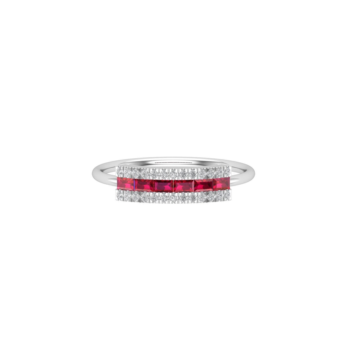 Solid Gold Ruby and Diamond Baguette Ring