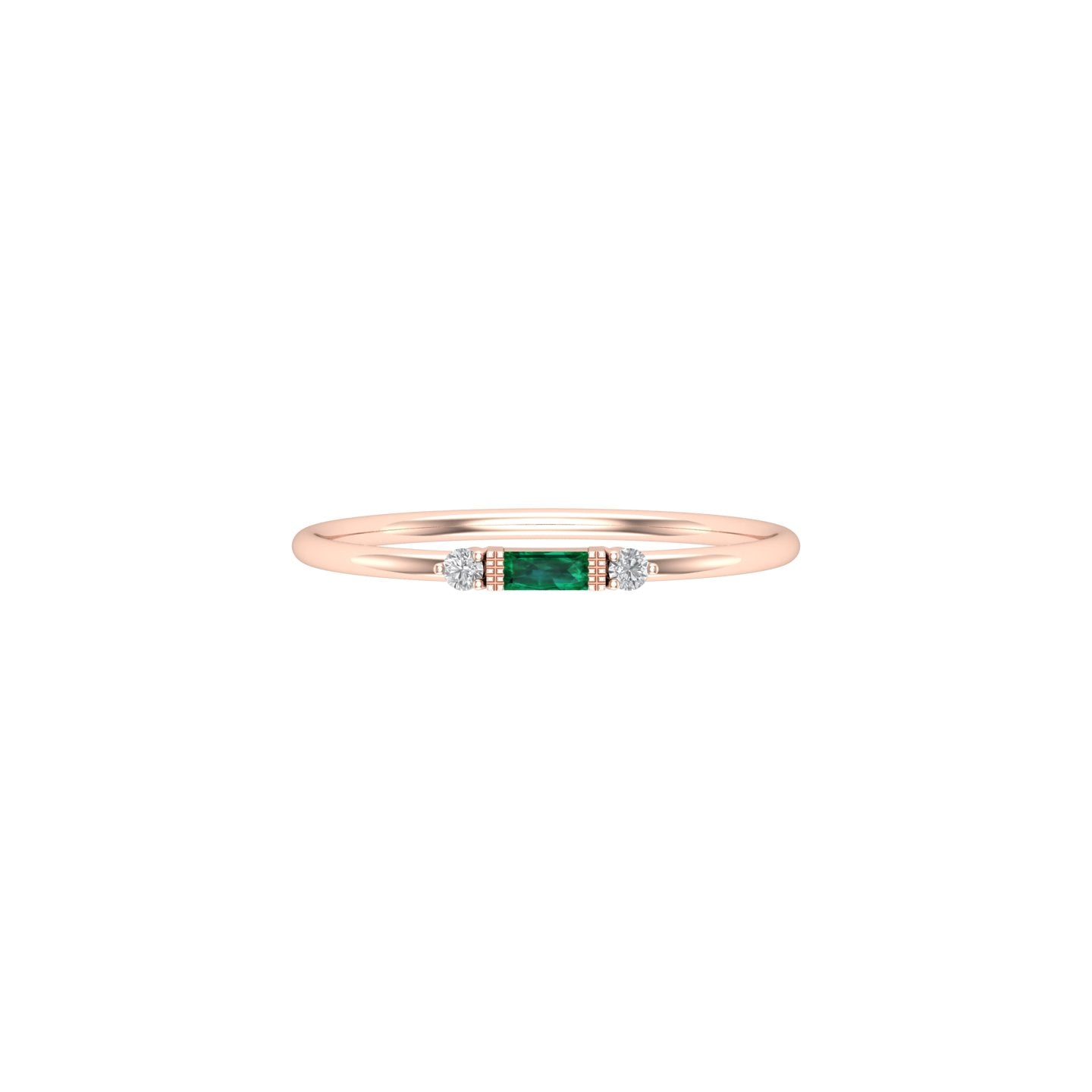 Solid Gold Diamond and Emerald Tiny Baguette Ring