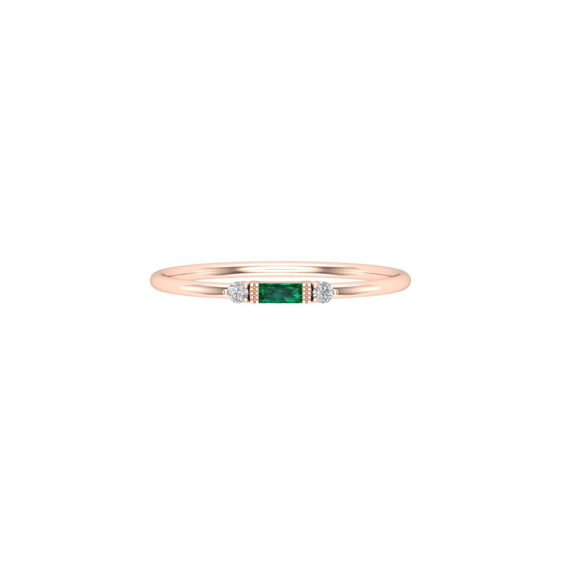Diamond and Emerald Tiny Baguette Ring