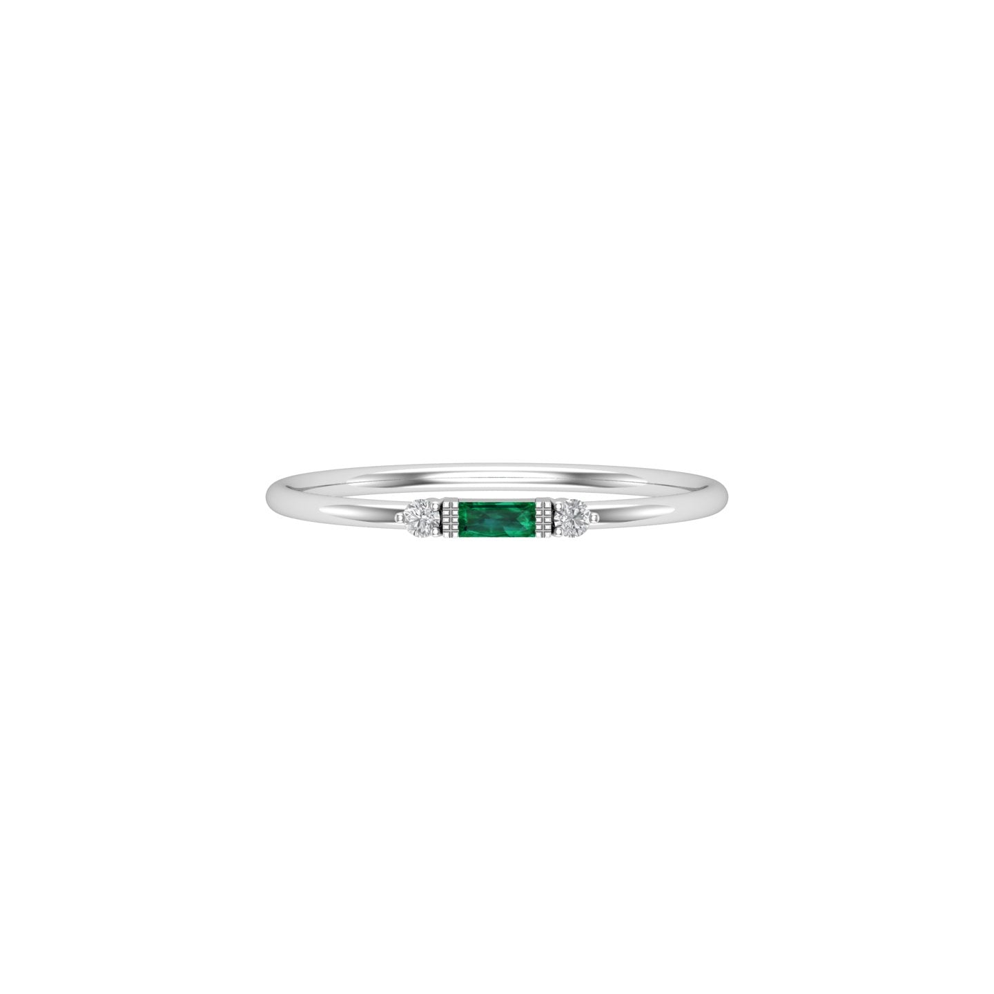 Solid Gold Diamond and Emerald Tiny Baguette Ring