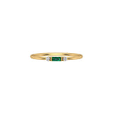 Solid Gold Diamond and Emerald Tiny Baguette Ring