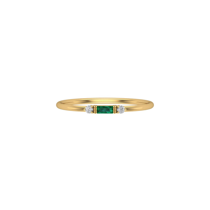 Diamond and Emerald Tiny Baguette Ring