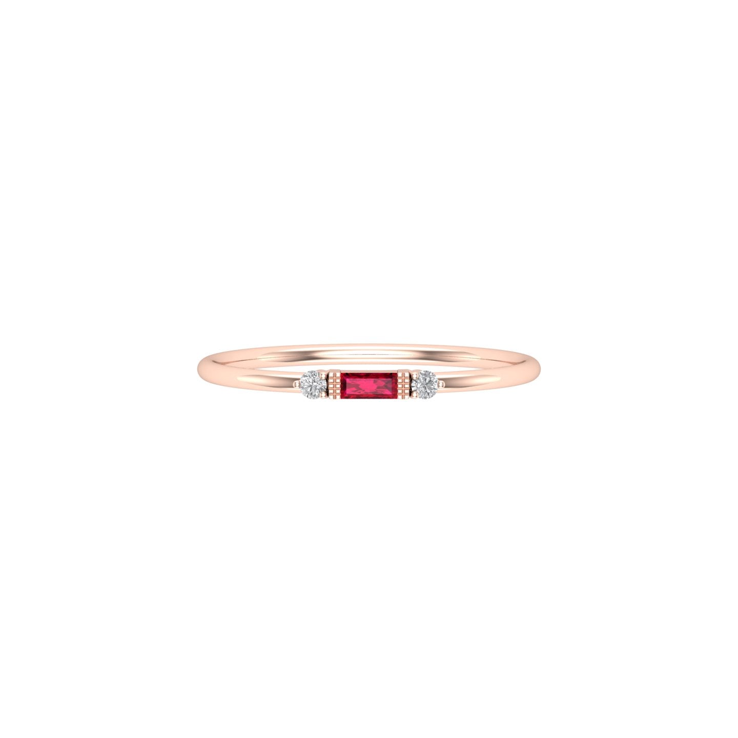 Solid Gold Diamond and Ruby Tiny Baguette Ring