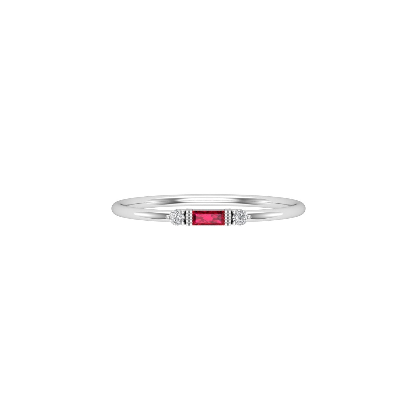 Solid Gold Diamond and Ruby Tiny Baguette Ring