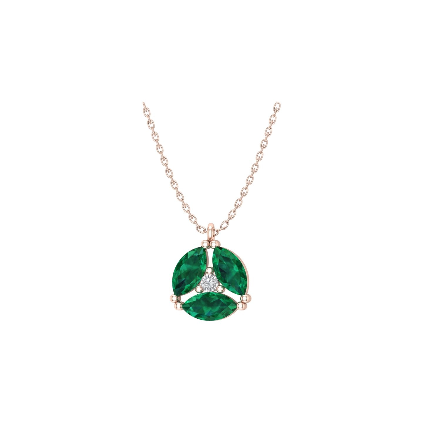 Solid Gold Diamond and Emerald Cluster Necklace
