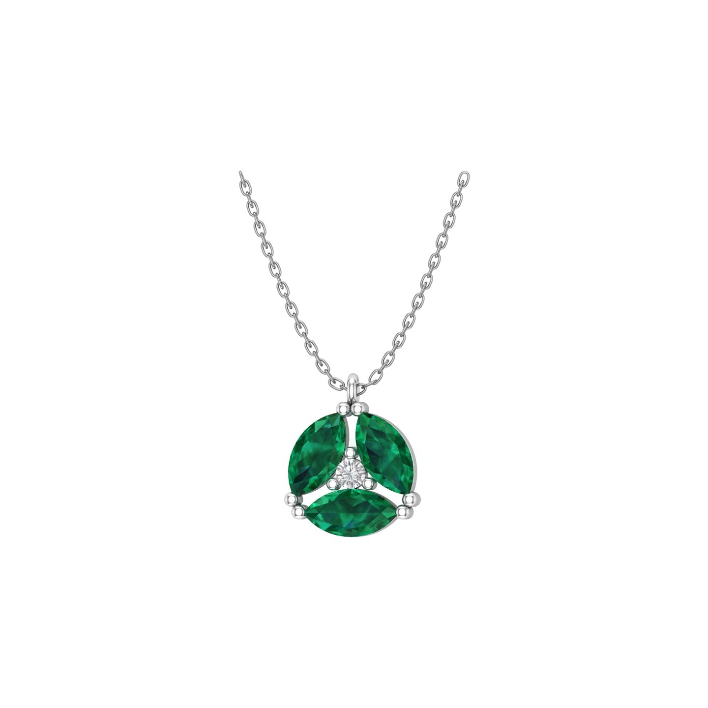 Solid Gold Diamond and Emerald Cluster Necklace
