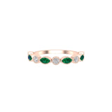 Solid Gold Emerald and Diamond Stackable Marquise Band