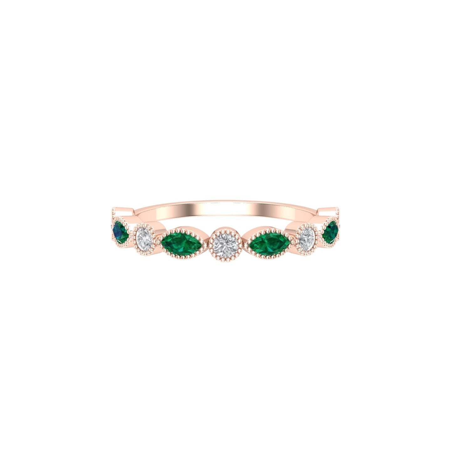 Solid Gold Emerald and Diamond Stackable Marquise Band