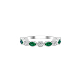 Solid Gold Emerald and Diamond Stackable Marquise Band