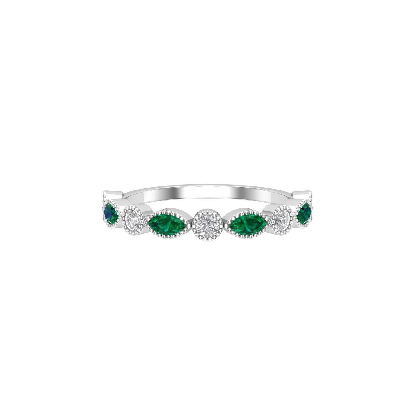 Solid Gold Emerald and Diamond Stackable Marquise Band