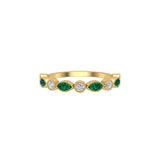 Solid Gold Emerald and Diamond Stackable Marquise Band