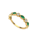 Solid Gold Emerald and Diamond Stackable Marquise Band