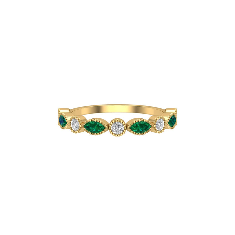 Emerald and Diamond Stackable Marquise Band