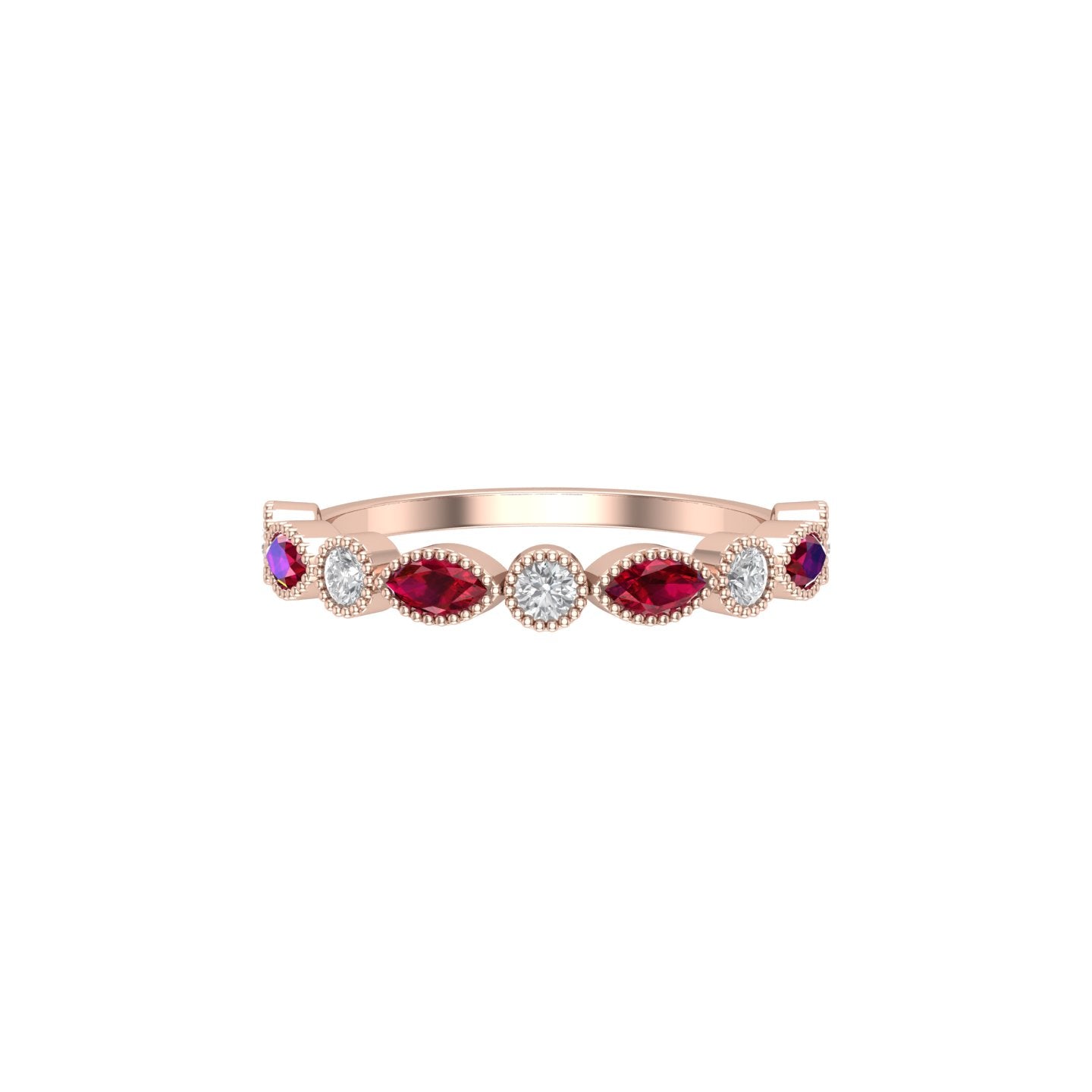 Solid Gold Ruby and Diamond Stackable Marquise Band